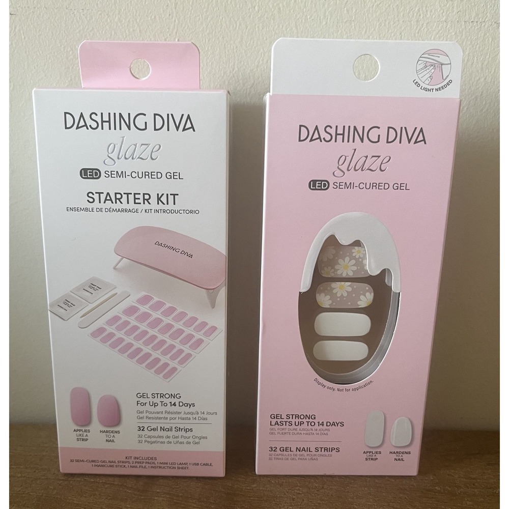 NEW Dashing Diva Glaze LED Semi-Cured Gel Starter Kit + Gel Nail Strips Bundle/2